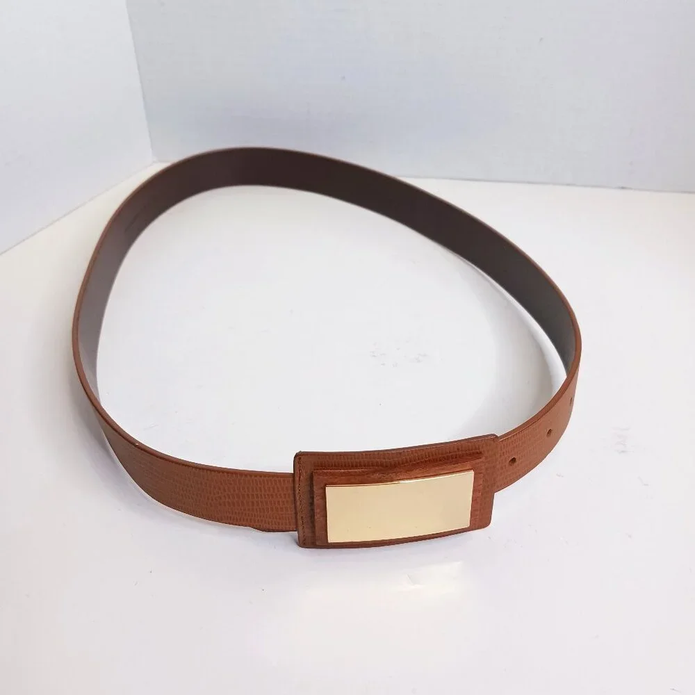 Chico's Vintage Women's Belt Size S Brown Leather Gold Buckle